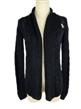 Girl’s Open Front Chunky Knit Cardigan Black Size Large